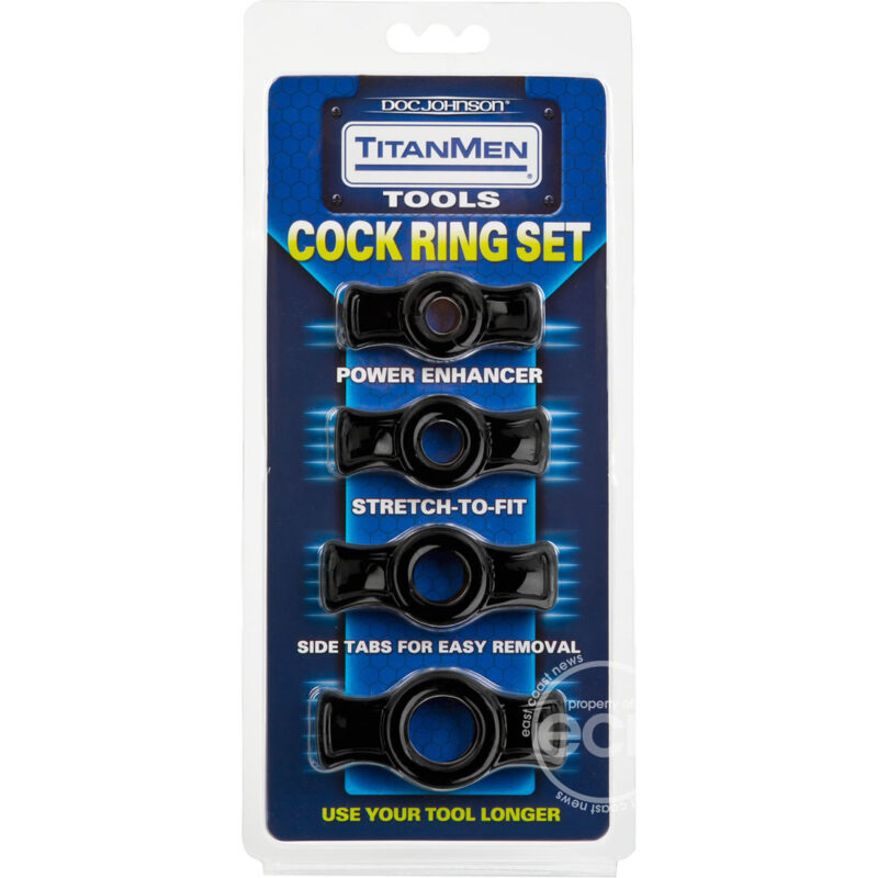TitanMen Tools Cock Ring Set Black Set of 4