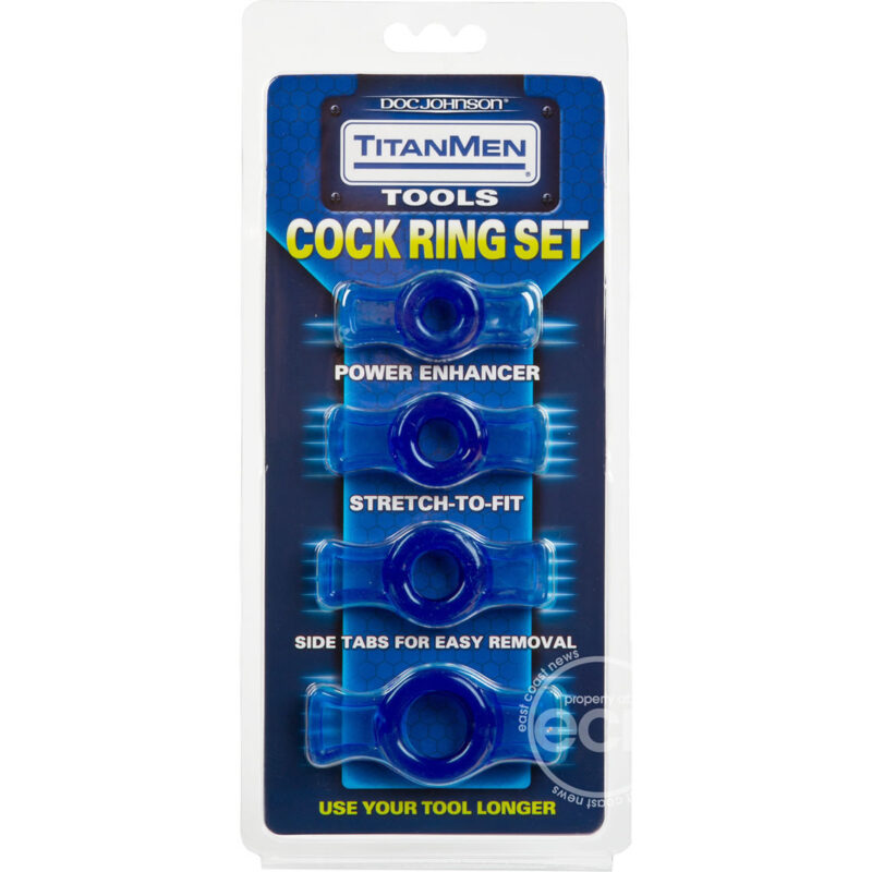TitanMen Tools Cock Ring Set Blue Set of 4