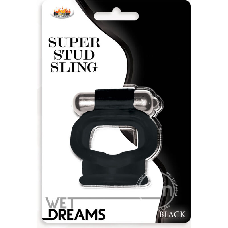Wet Dreams Super Stud Sling Silicone Vibrating Cockring Waterproof Black