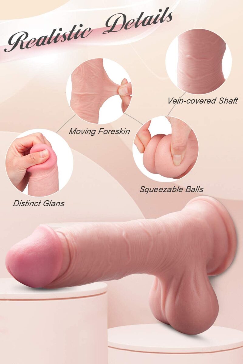 8 Inch Realistic Dildo with Moving Foreskin, Ultra-Lifelike Girthy Penis with Strong Suction Cup - Image 4