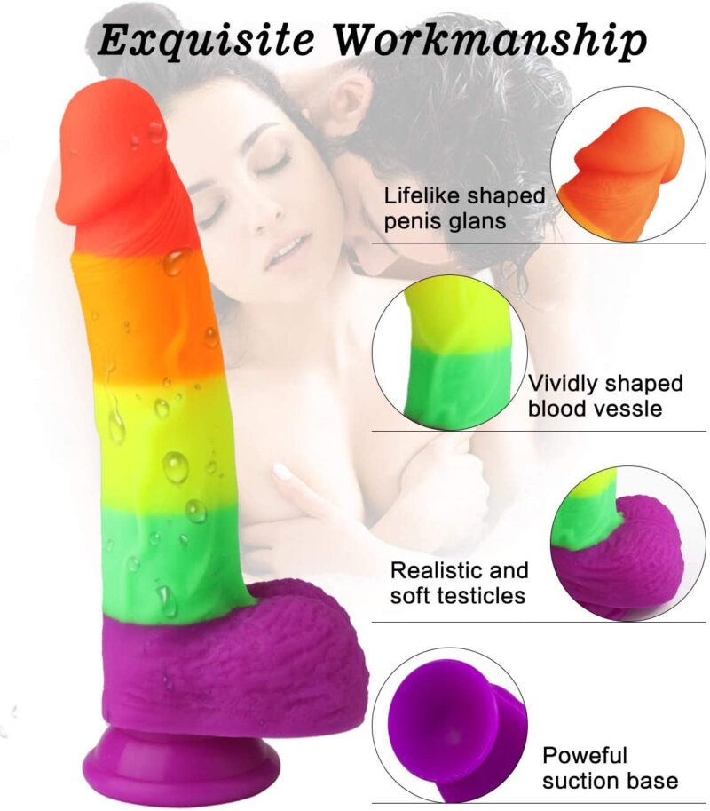 8.14 Inch Realistic Rainbow Dildo with Strong Suction Cap Base - Image 4