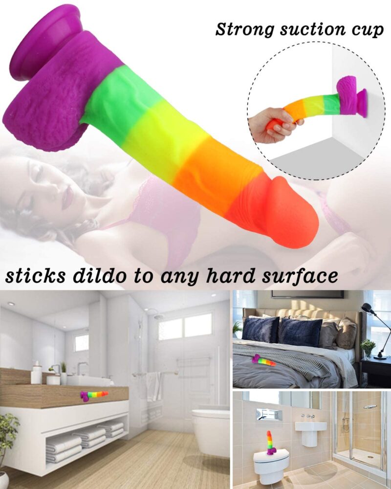 8.14 Inch Realistic Rainbow Dildo with Strong Suction Cap Base - Image 5