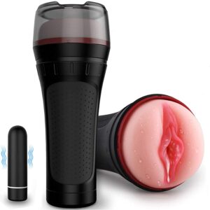 Male Masturbator Cup with Vibrator Detachable Pocket Pussy Sex Toys for Male, Realistic Textured Vagina Stroker Rechargeable with 10 Vibration Modes Innovative Squeezable for Man Masturbation
