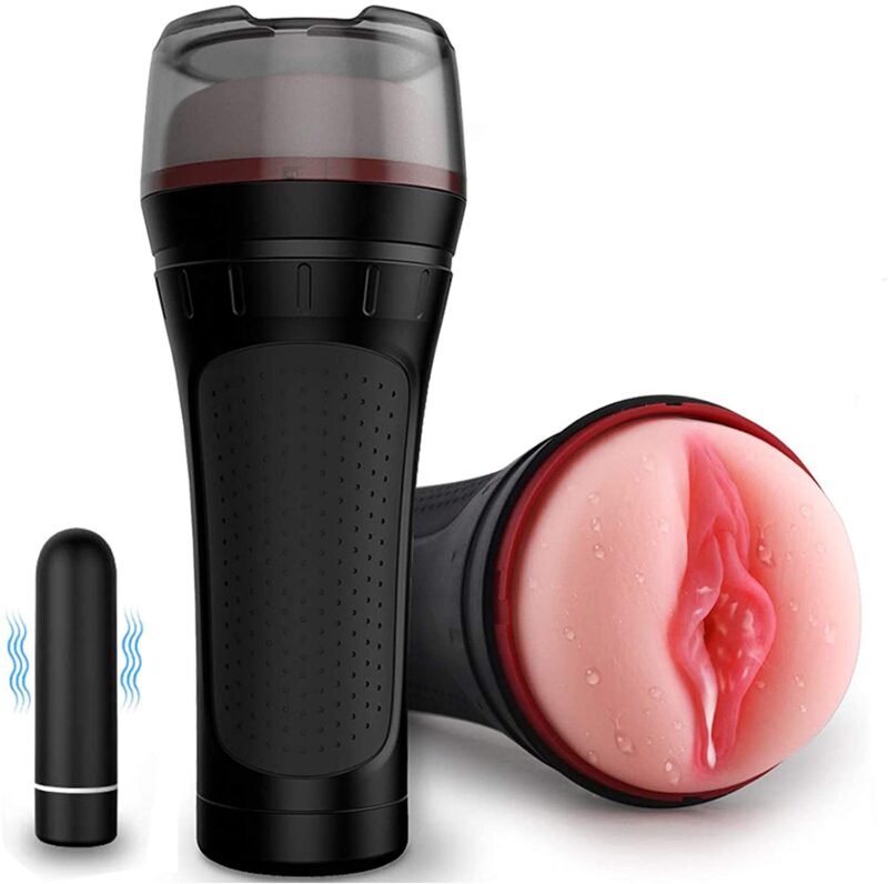 Male Masturbator Cup with Vibrator Detachable Pocket Pussy Sex Toys for Male, Realistic Textured Vagina Stroker Rechargeable with 10 Vibration Modes Innovative Squeezable for Man Masturbation
