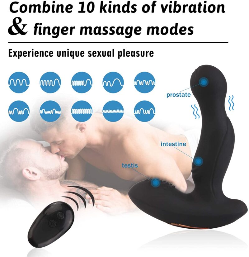 Waggle-Motion Prostate Massager Anal Vibrator Dual Motors Vibrating Wireless Remote Finger Buckle 10 Vibration Modes Adult Male Anal Entertainment G-spot Vibrator Sex Toy Unisex (Black) - Image 5