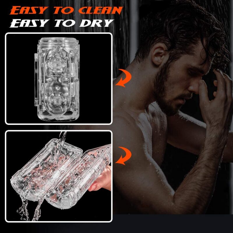 Male Masturbator Cup with 8 Steel Balls, Squeezable Transparent Realistic Pocket Masturbation,Masturbators