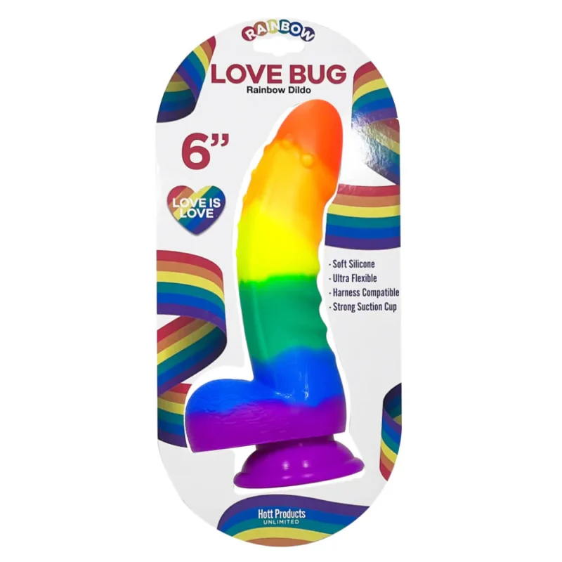 6" Love Bug Rainbow Silicone Dildo with Balls